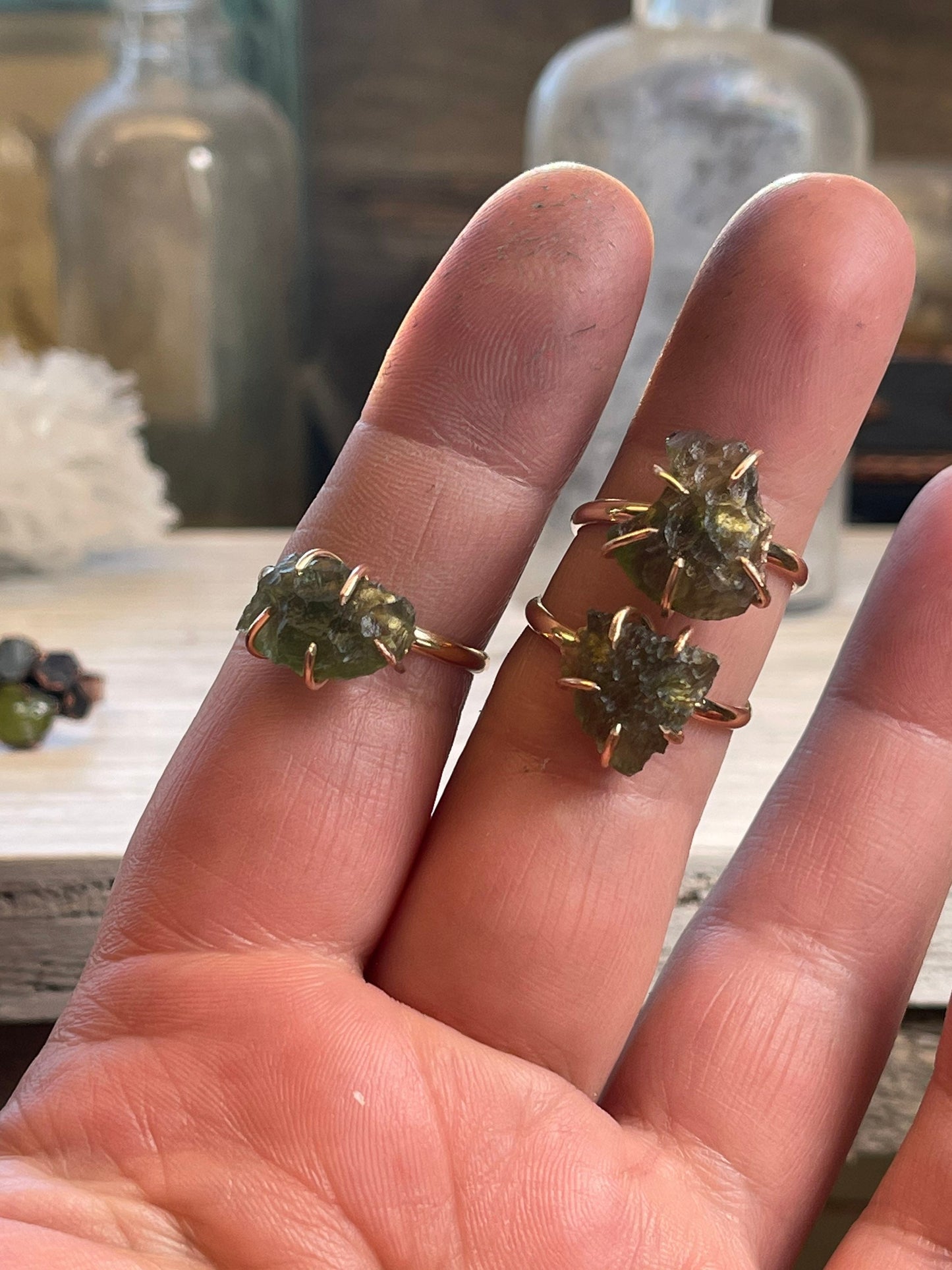Raw Moldavite Ring - Genuine Moldavite - Gold Filled