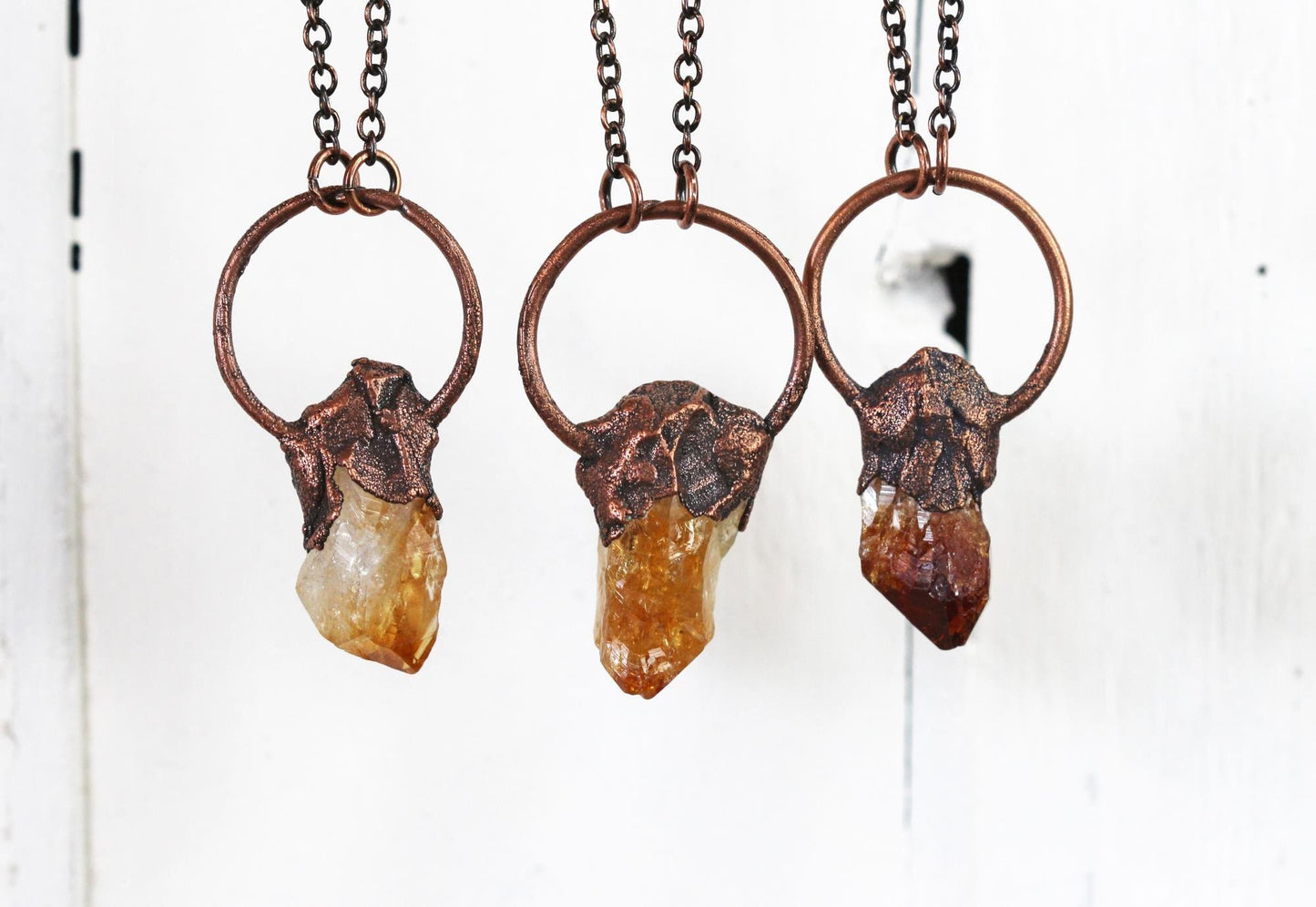 Citrine Necklace - Crystal Pendant - November Birthstone Gift - Electroformed Copper