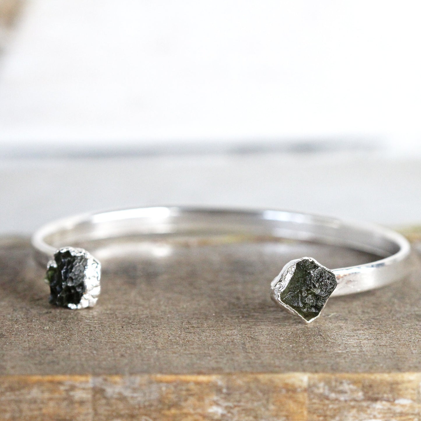 Moldavite Bracelet - Open Cuff - Geekery Gift - Crystal Bracelet - Green Tektite