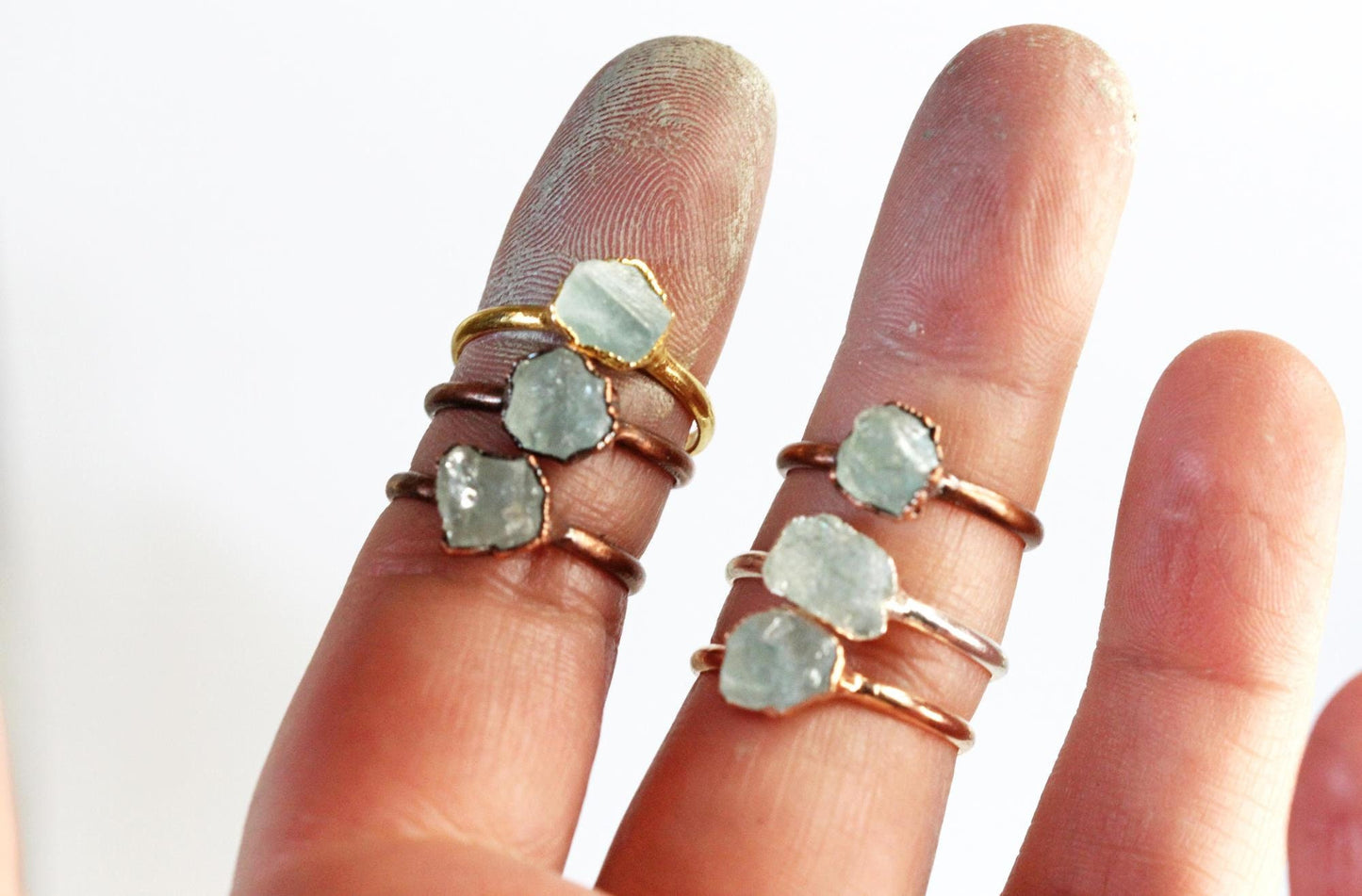 Raw Aquamarine Ring - Electroformed Jewelry - Rose Gold Plated