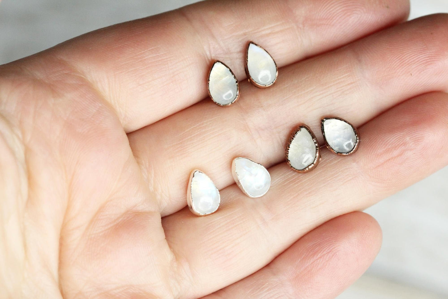 Moonstone Earrings - Stone Studs - Sterling Silver Earrings - Bridal Jewelry
