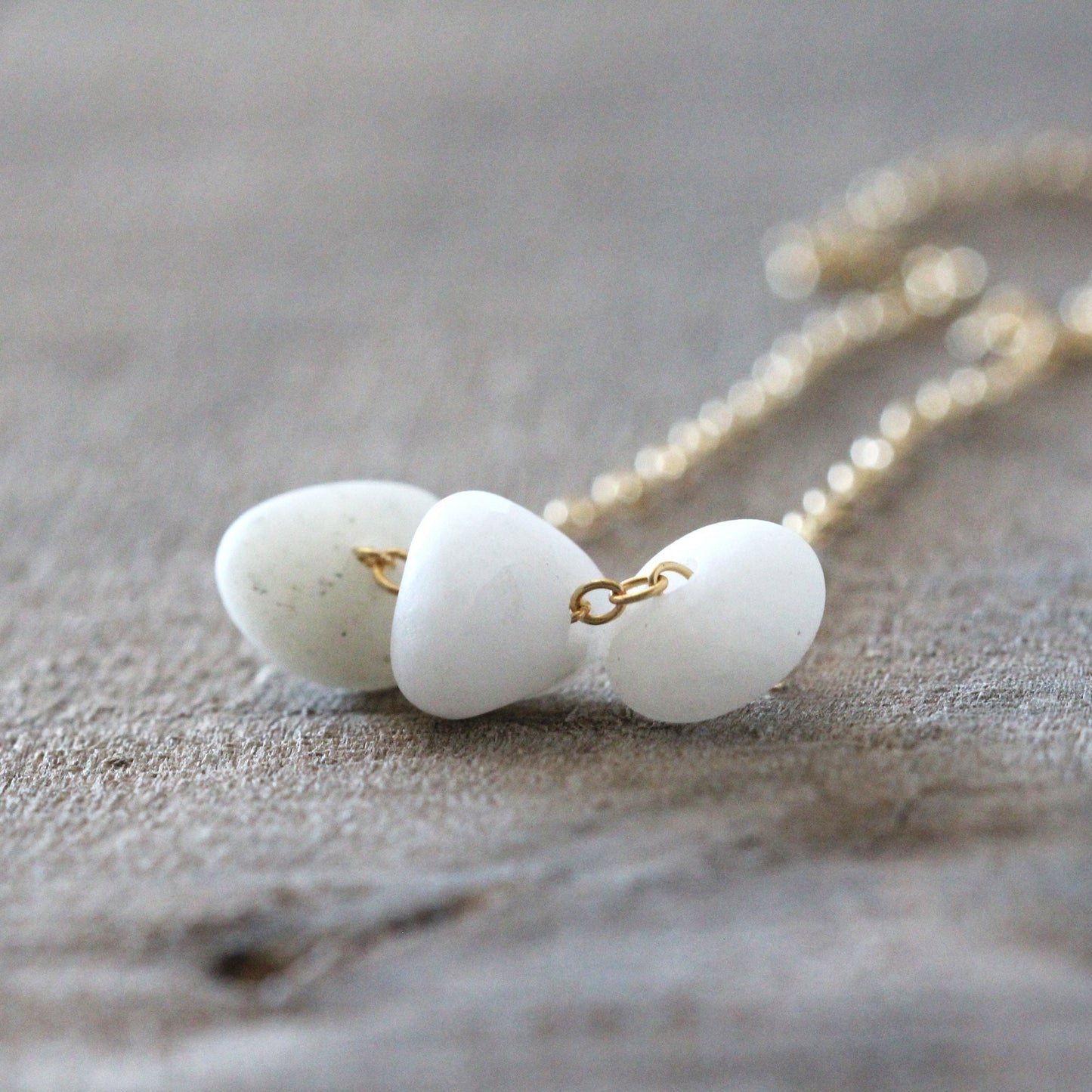 Beach Pebble Necklace - White Stone Pendant - Vancouver Island - Natural Stone