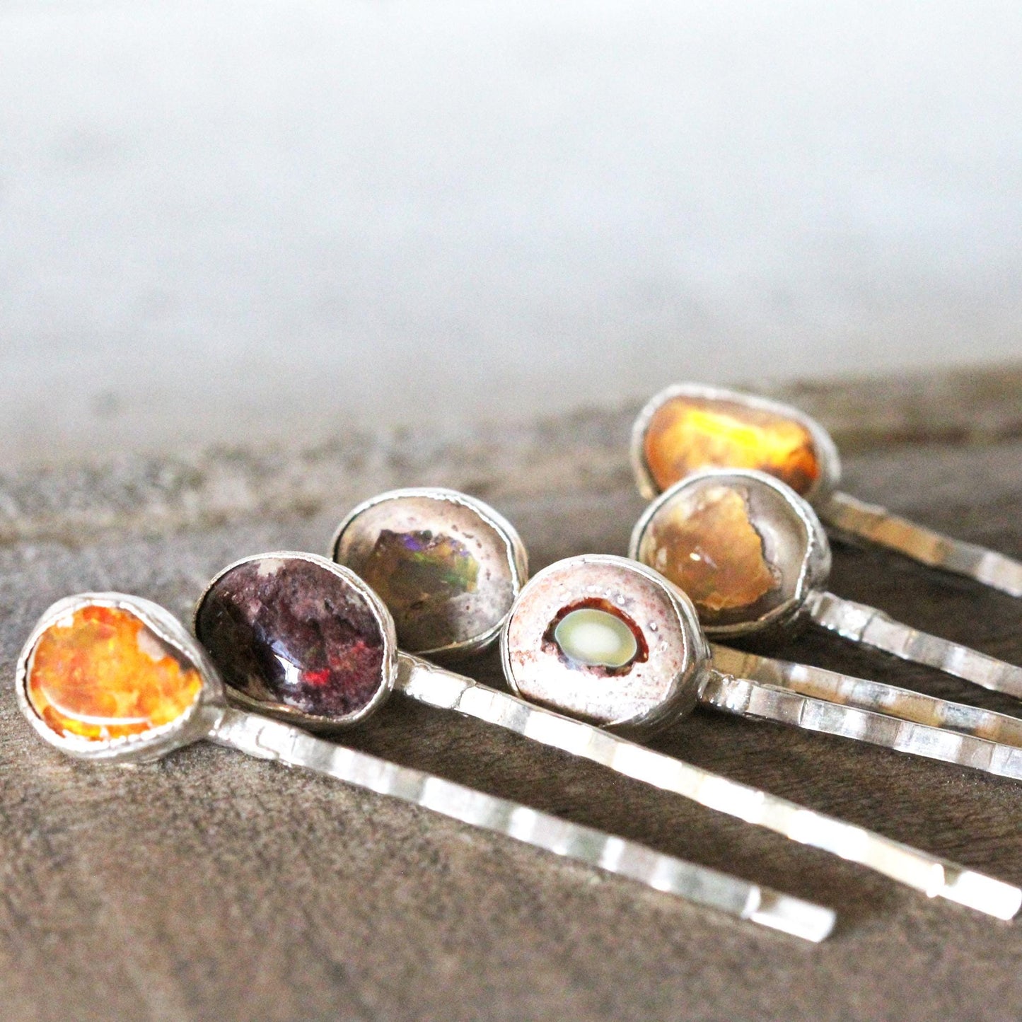 Opal Hair Pin - Mexican Opal Bobby Pin - Silver Hair Jewelry