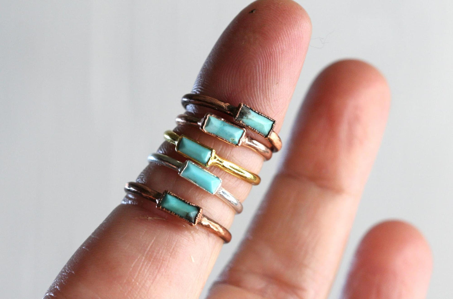 Genuine Turquoise Ring - Electroformed Copper - Small Stacking Ring