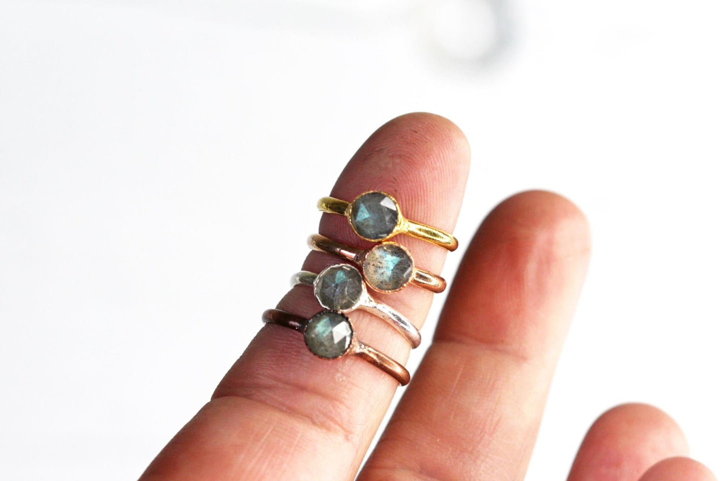 Labradorite Ring - Rose Cut Stone Ring - March Birthstone - Yellow Gold Vermeil