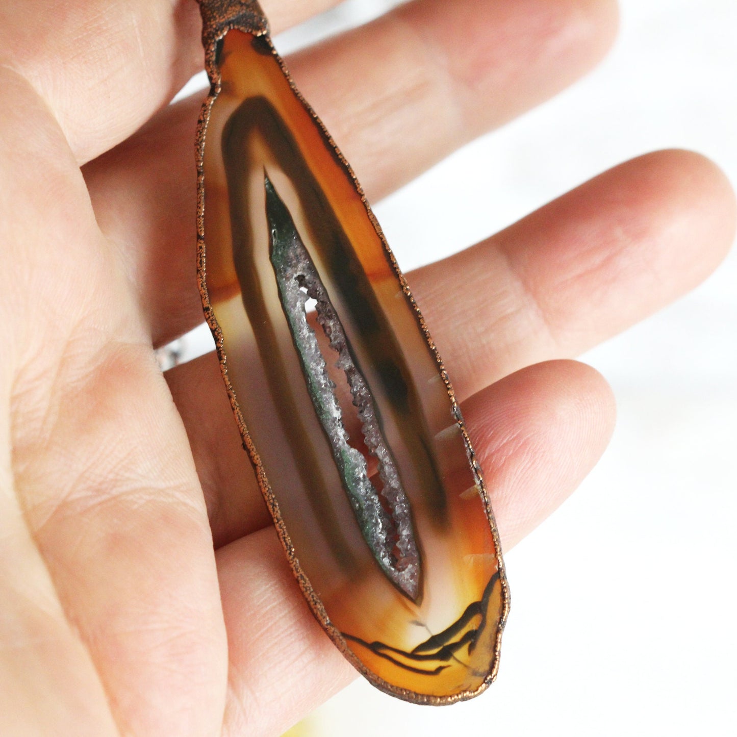 Geode Slice Necklace - Druzy Geode Stone - Copper Layering Necklace