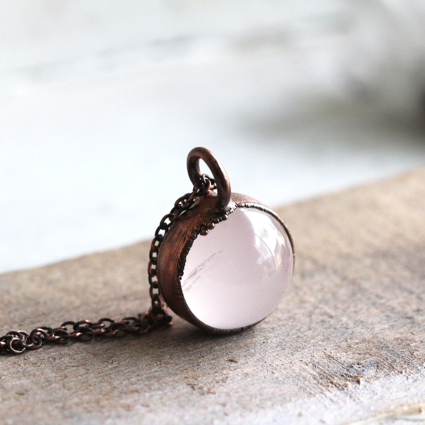 Rose Quartz Orb Necklace - Quartz Sphere Pendant - Pink Crystal Orb - Large Stone Layering Necklace
