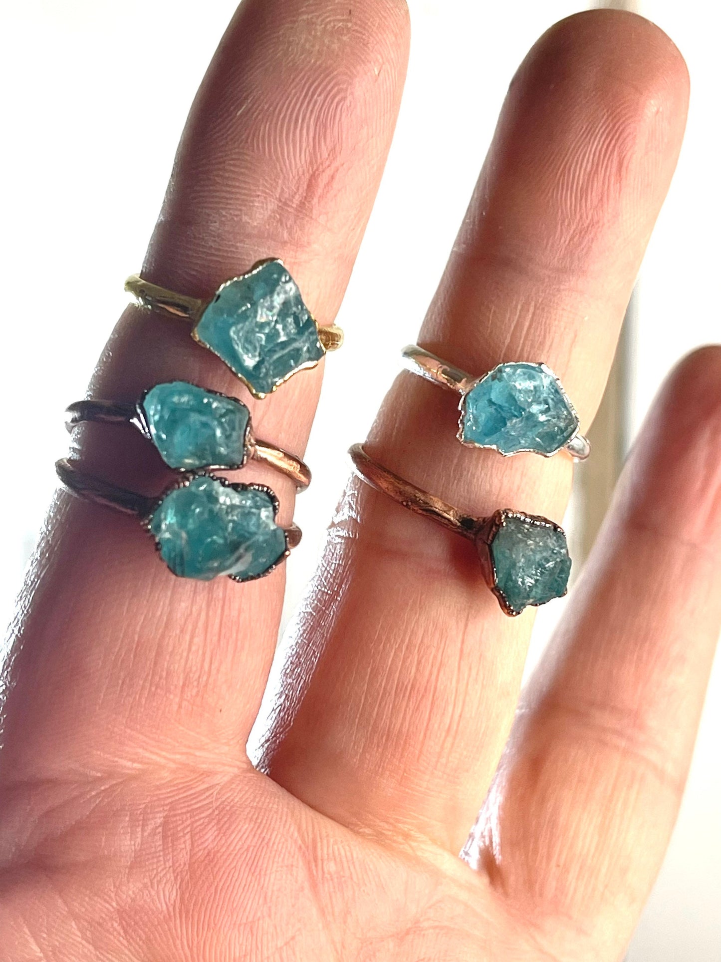 Raw Blue Apatite Ring - Crystal Ring - Electroformed