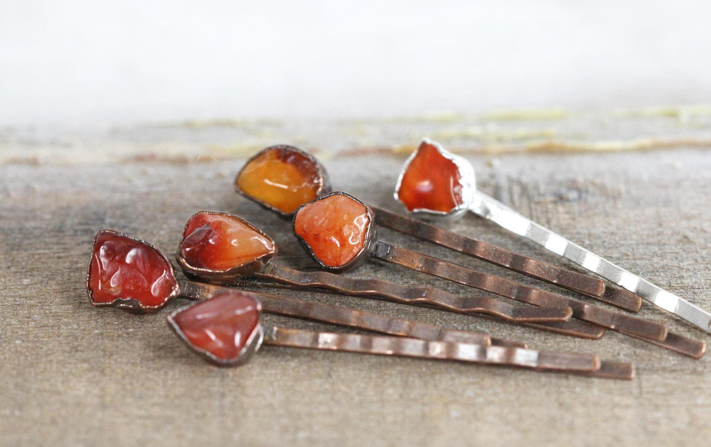 Carnelian Bobby Pin - Crystal Hair Jewelry - Silver Hair Pin