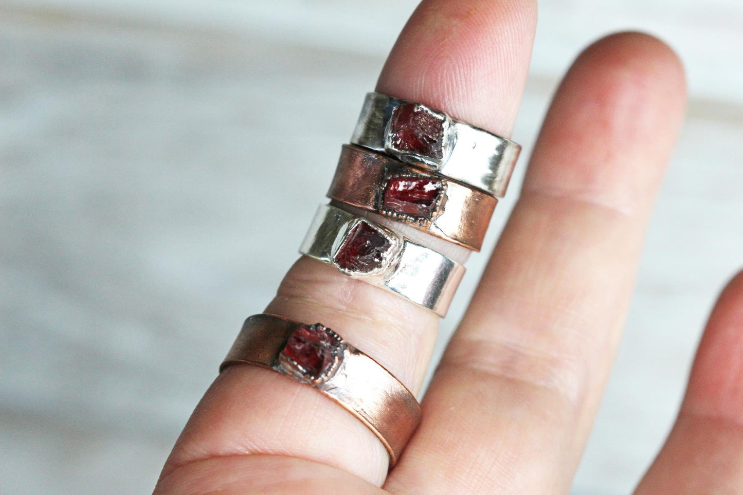 Raw Garnet Ring - Men's Jewelry - Wide Band Garnet Ring - January Birthstone