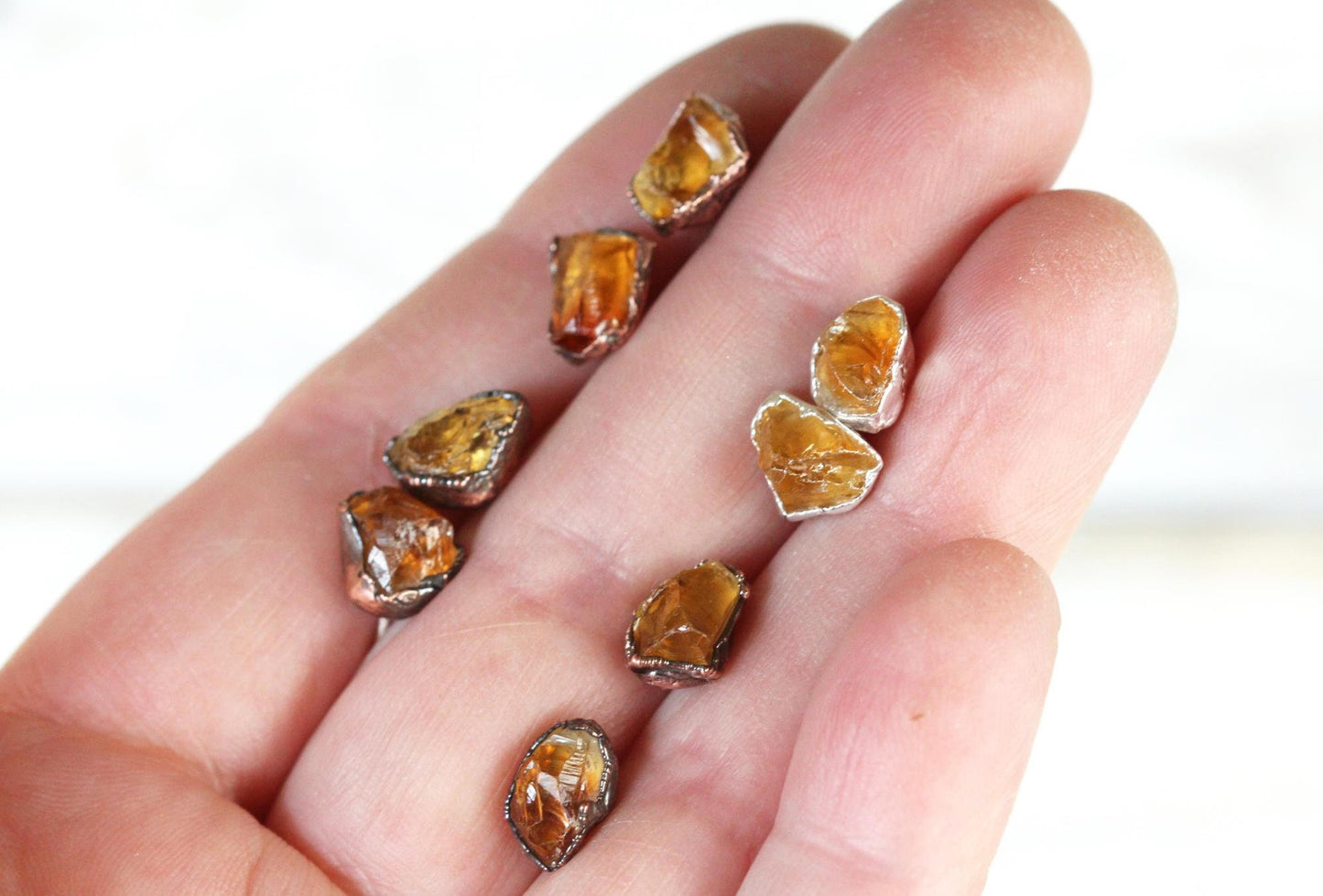 Citrine Earrings - Rough Crystal Studs - November Birthstone Earrings - Raw Crystal Studs - Sterling Silver Post Earrings