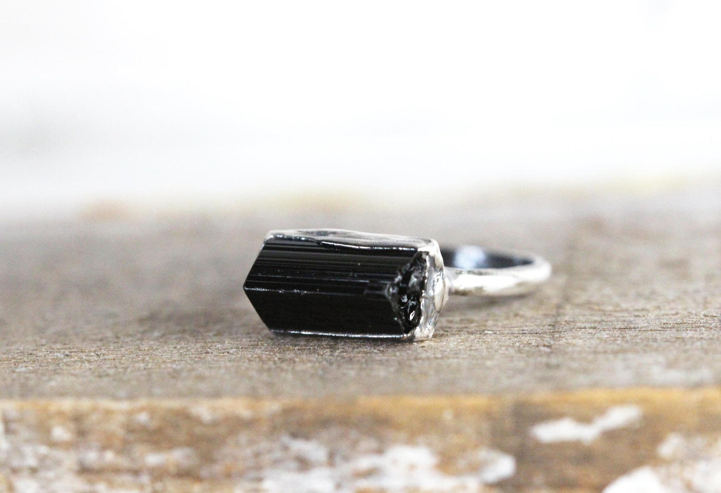 Raw Black Tourmaline Ring - Copper Tourmaline Ring - Black Crystal