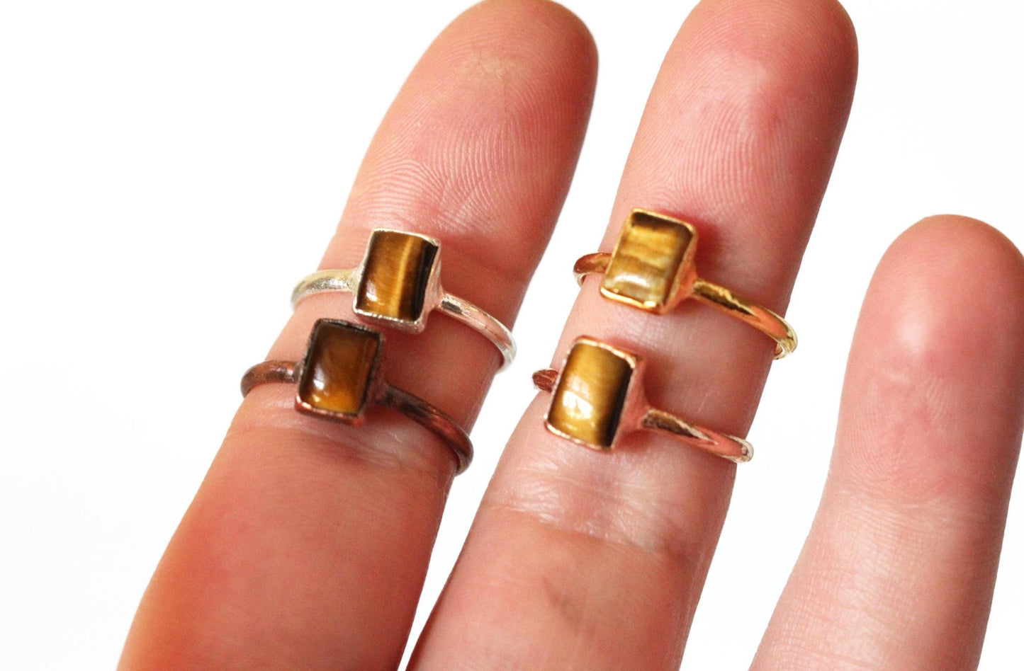 Tiger Eye Ring - Small Stone Ring - Electroformed Copper Jewelry