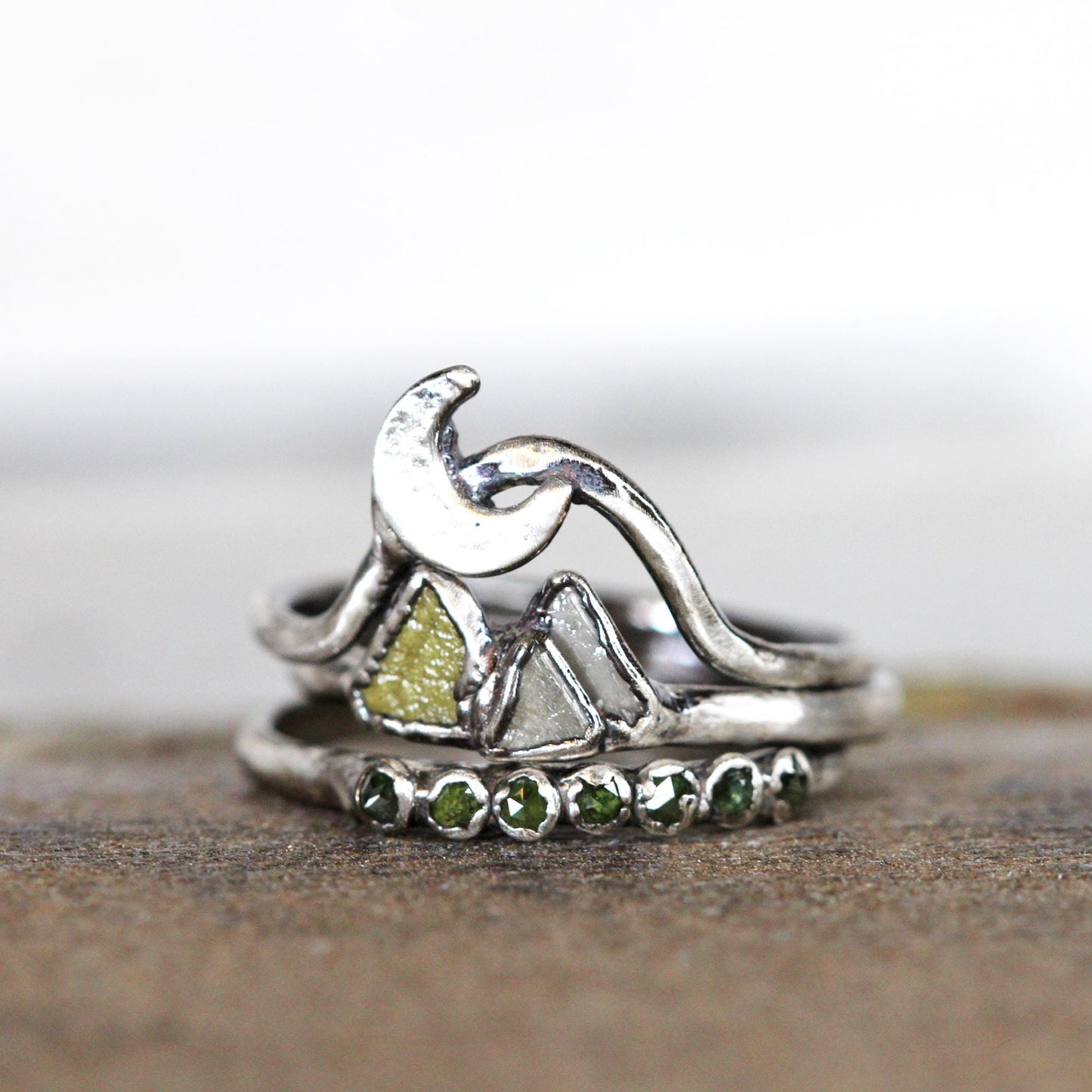 Diamond Mountain Ring Set - Alternative Wedding Set - The Mountains are Calling