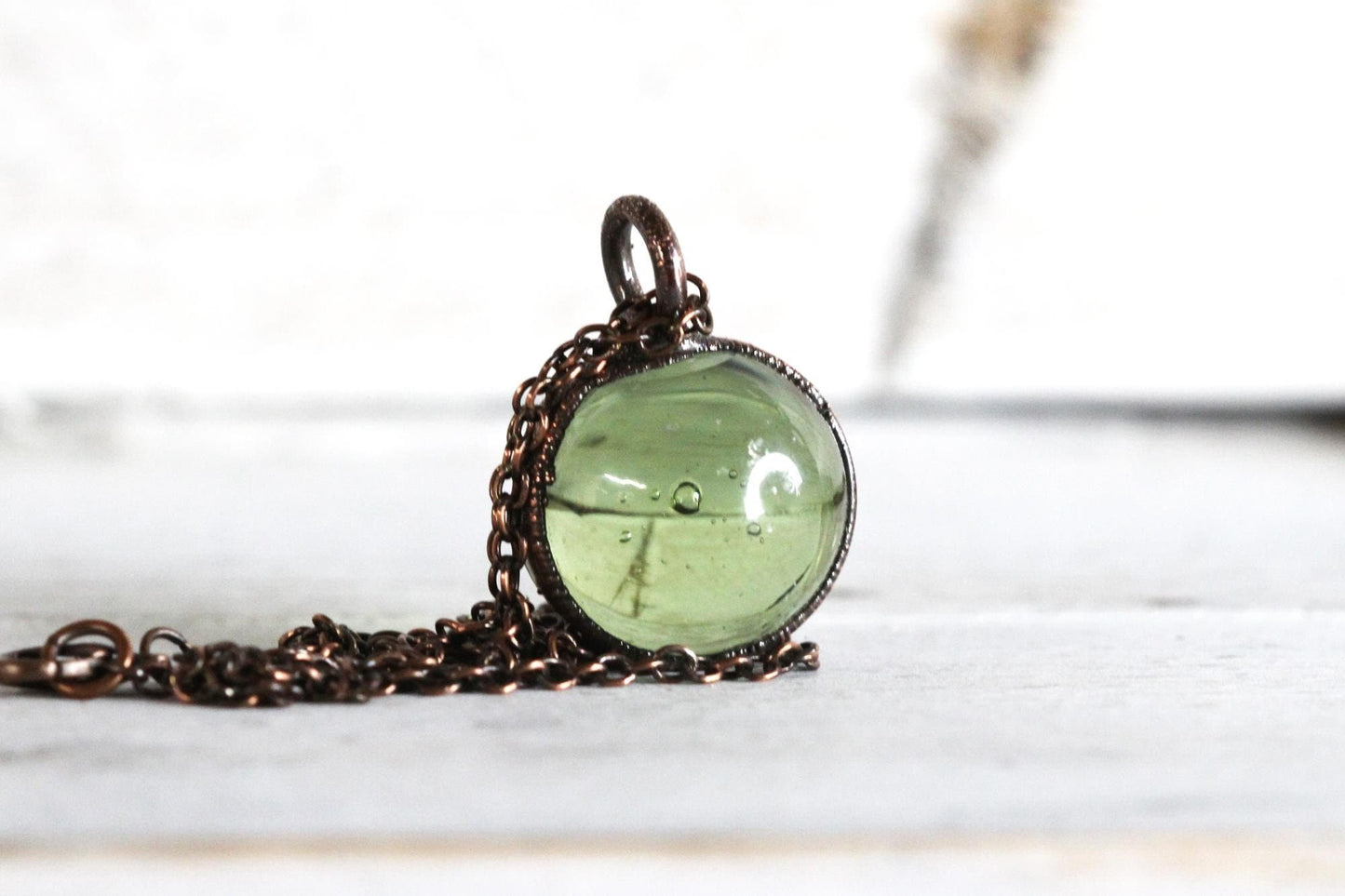 Helenite Pendant - Green Glass Orb Necklace - Mt. St. Helens Jewelry