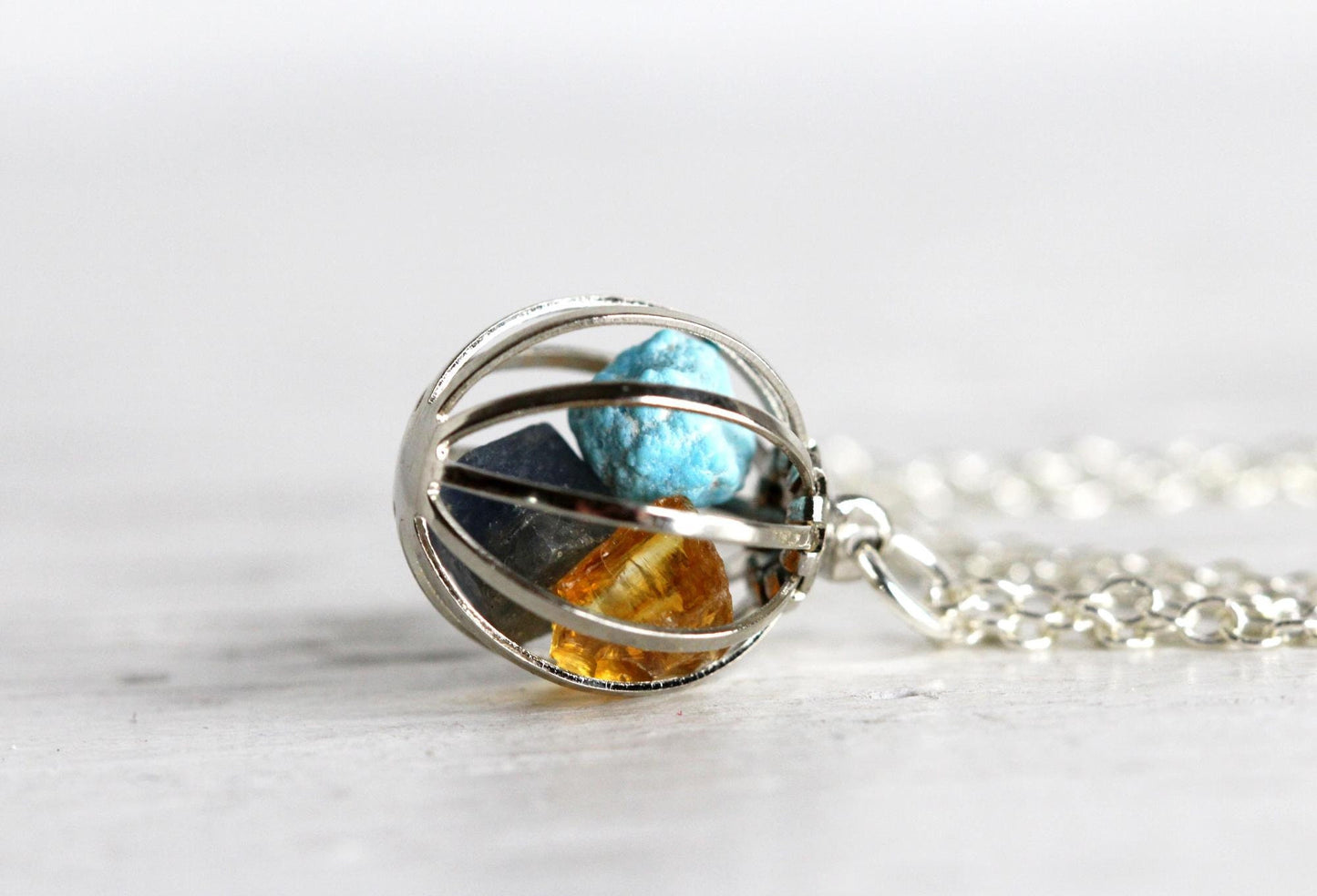 Mothers Day Necklace - Birthstone Cage Necklace - Personalized Crystal Pendant