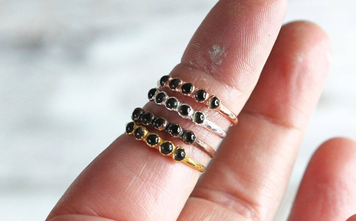 Smoky Quartz Ring - Electroformed Jewelry - Multi Stone Stacker