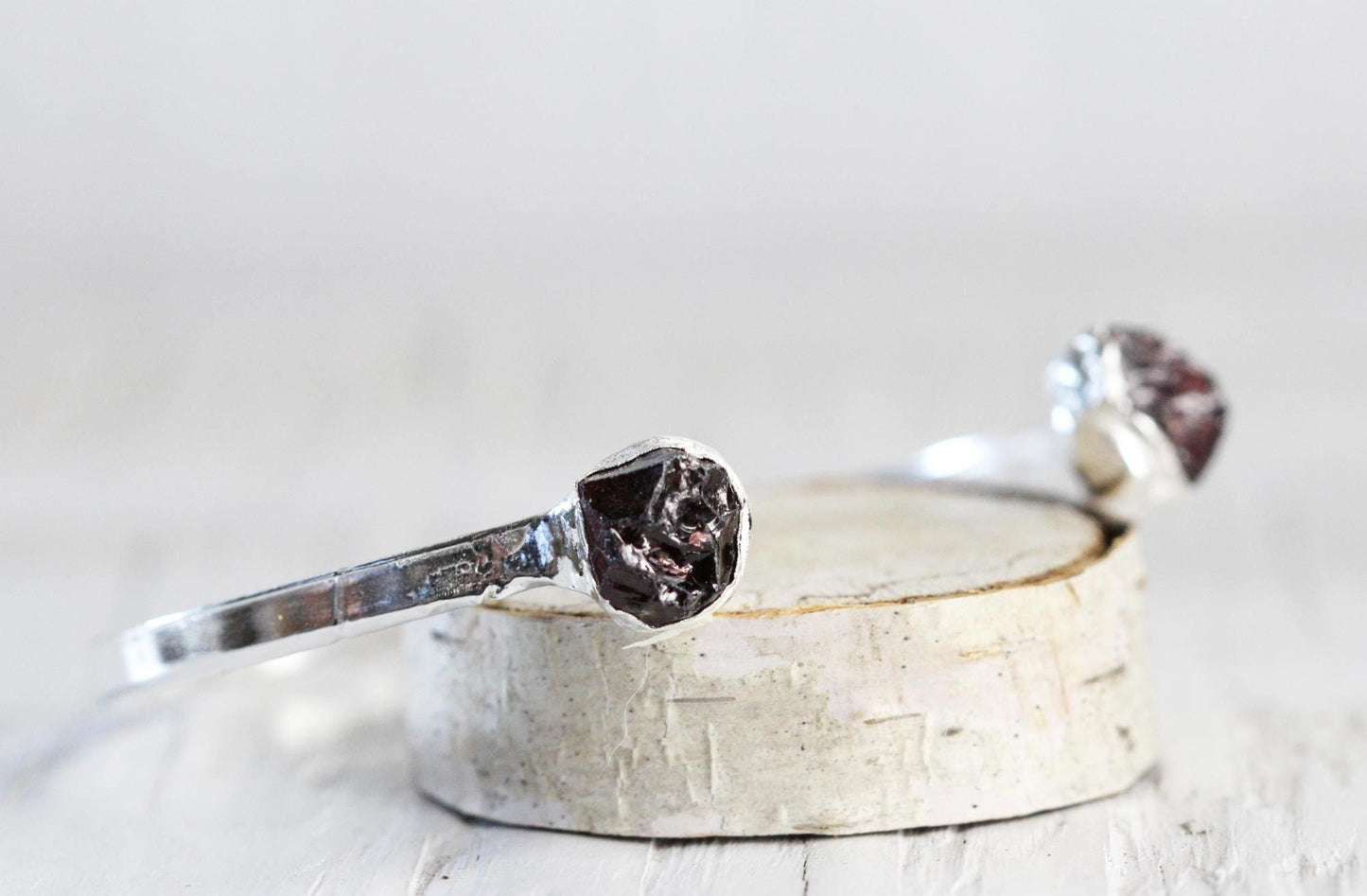 Raw Garnet Bracelet - January Birthstone - Open Copper Cuff - Raw Crystal Bracelet - Double Stone Bracelet