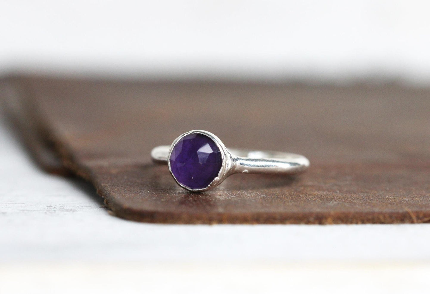 Faceted Amethyst Ring - Round Stone - February Birthstone Jewelry