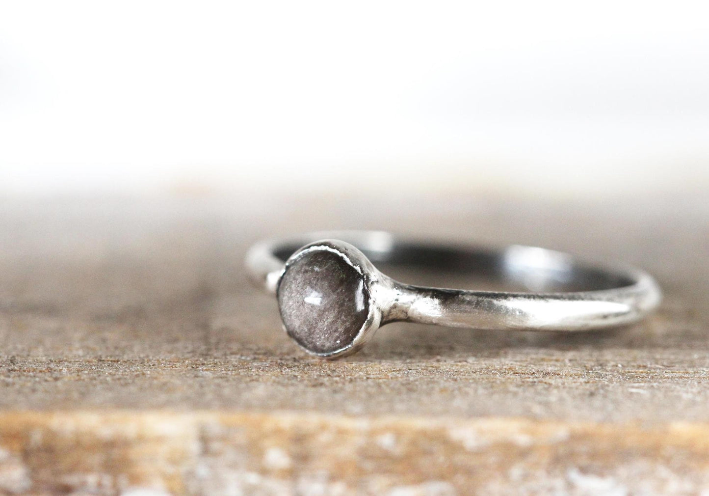 Silver Obsidian Ring - Simple Stone Stacker - Electroformed Jewelry