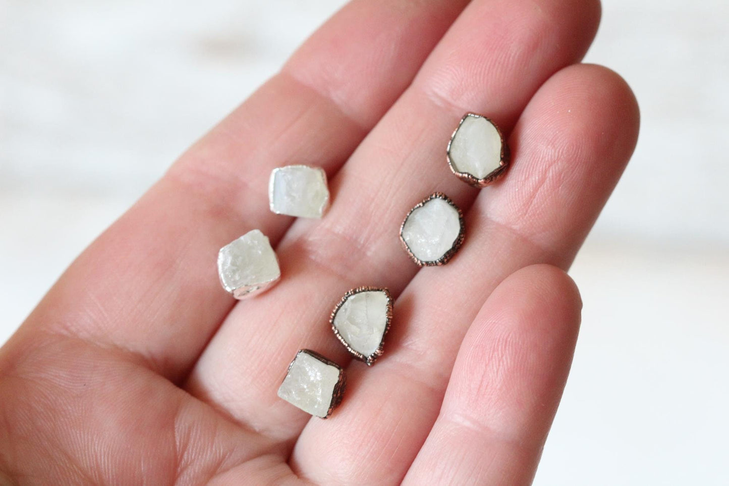 Raw Moonstone Studs - Small Stone Earrings - June Birthstone Gift