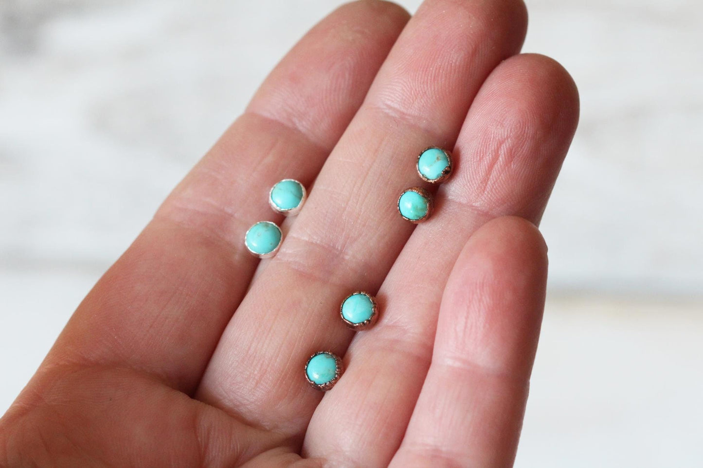 Turquoise Earrings - Natural Blue Stone Posts - Sterling Silver Studs