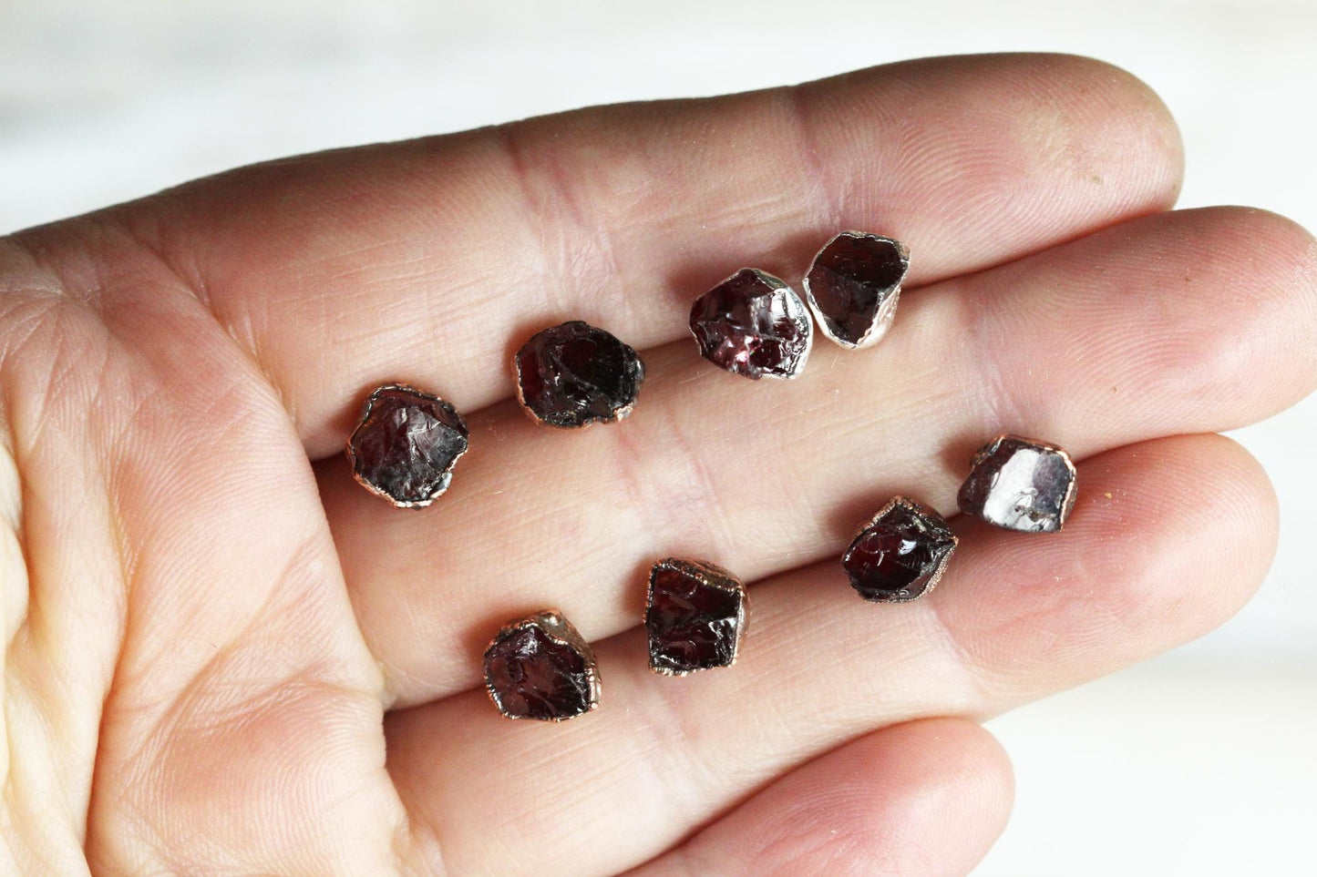 Raw Garnet Earrings - Raw Stone Studs - January Birthstone Jewelry - Crystal Post Earrings