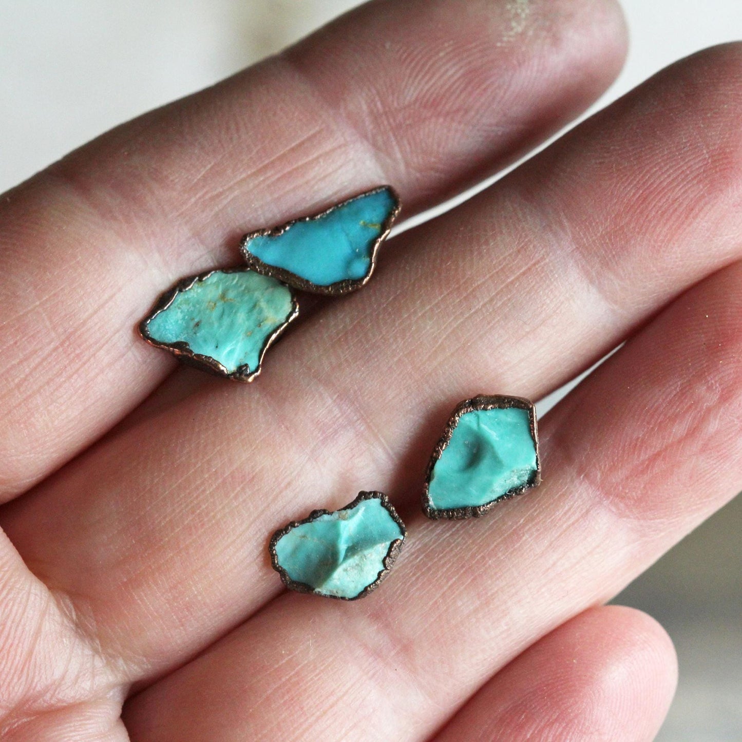 Turquoise Earrings - Raw Kingman Turquoise Posts - December Birthstone