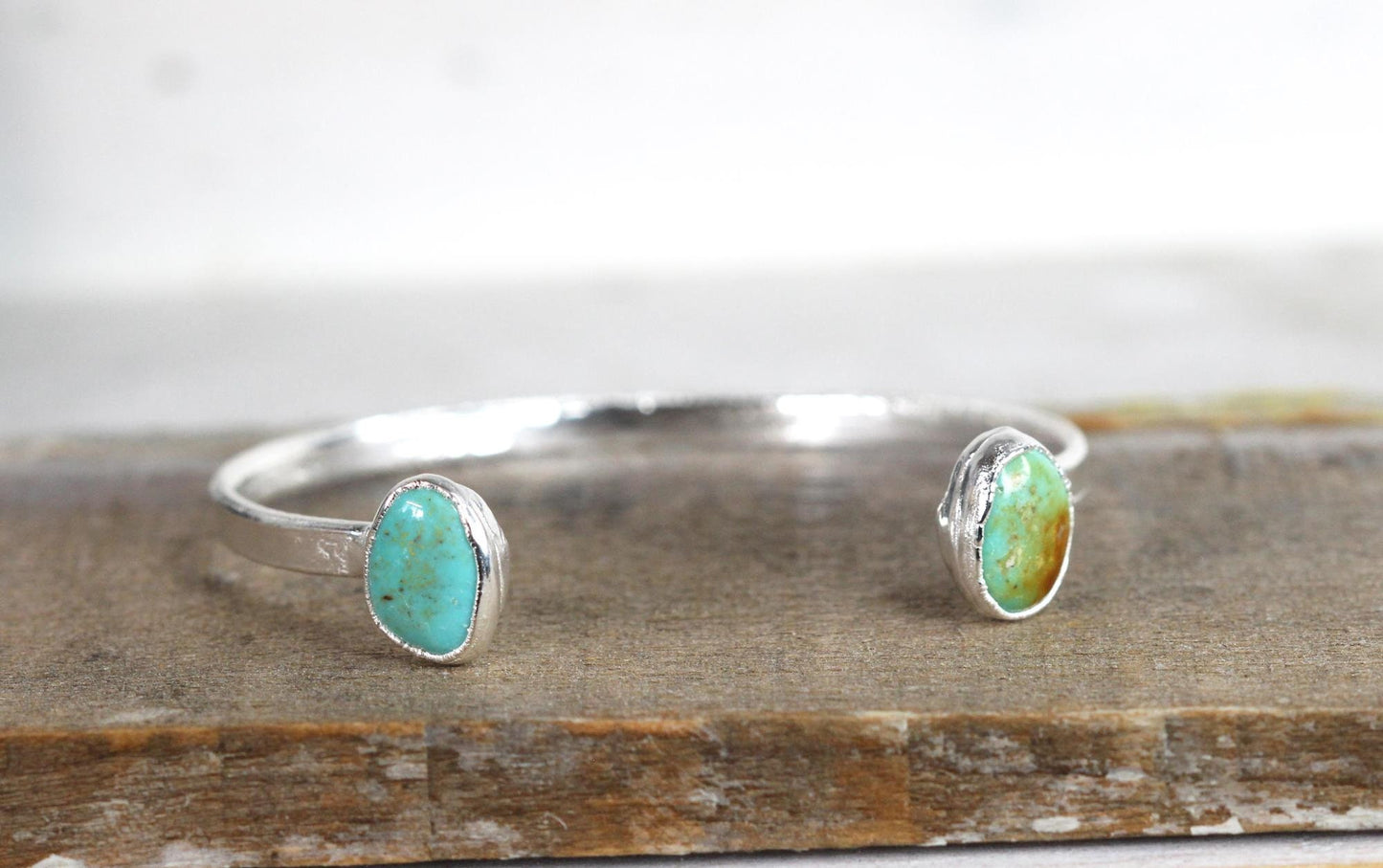 Turquoise Bracelet - Open Cuff - December Birthstone - Double Stone Bracelet