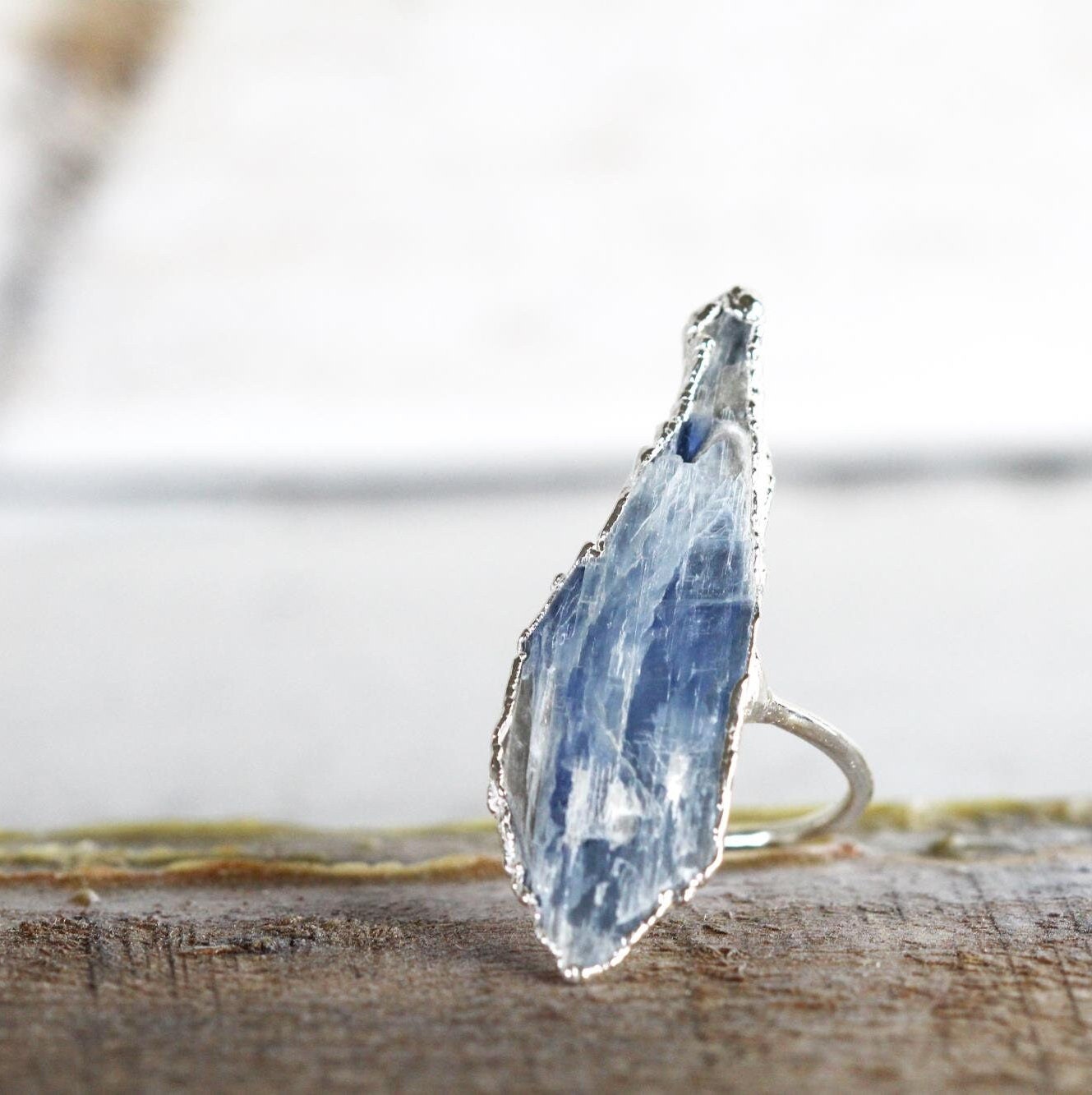 Blue Kyanite Ring - Raw Kyanite Jewelry - Electroformed Crystal