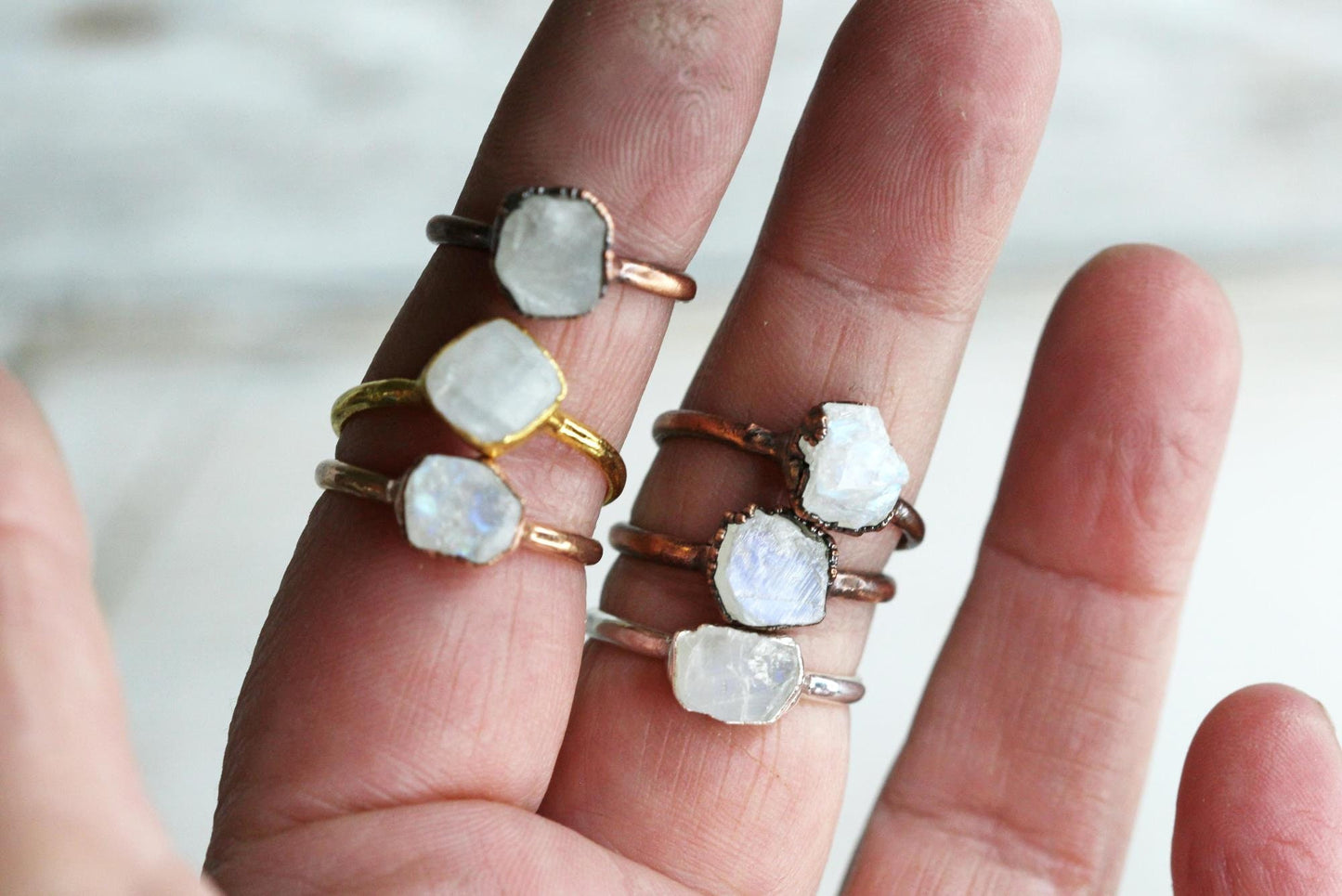 Raw Moonstone Ring - Rainbow Moonstone Jewelry - June Birthstone Gift