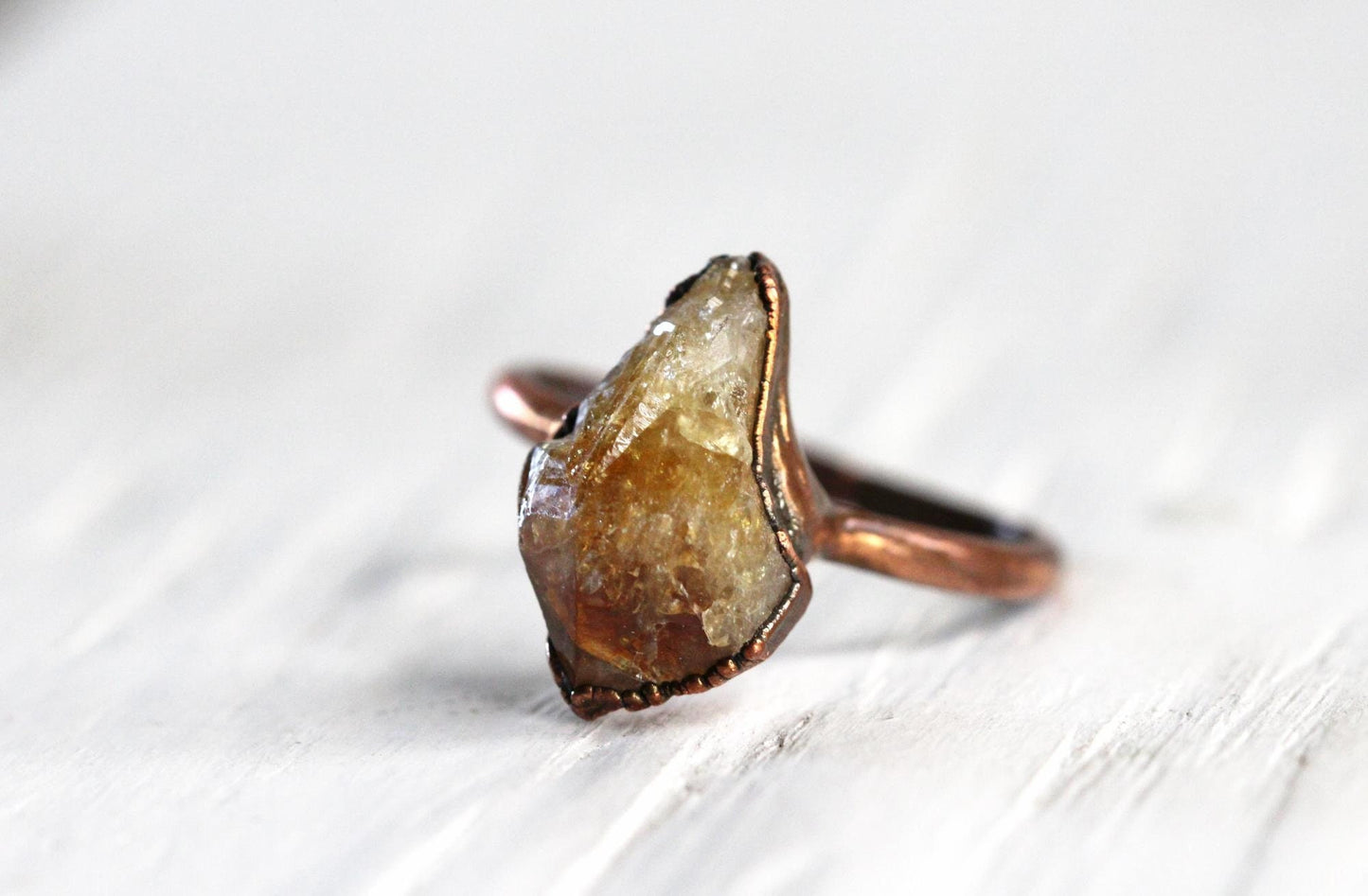 Raw Citrine Ring - November Birthstone Gift - Electroformed Crystal Jewelry