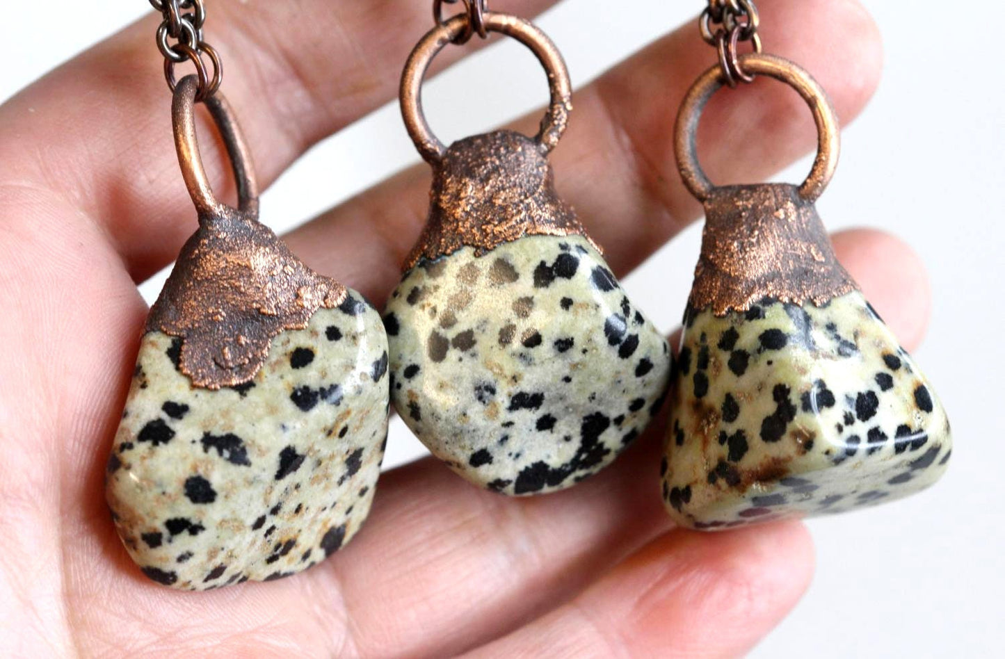 Dalmatian Jasper Necklace - Large Stone Pendant - Electroformed Copper Jewelry - Natural Gemstone
