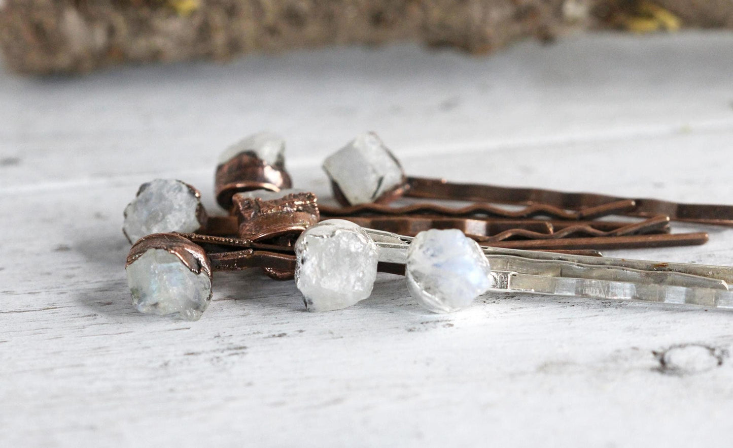 Moonstone Bobby Pin - June Hair Pin - Moonstone Hair Jewelry - Bridal Hair Accessory - Copper Hair Pin