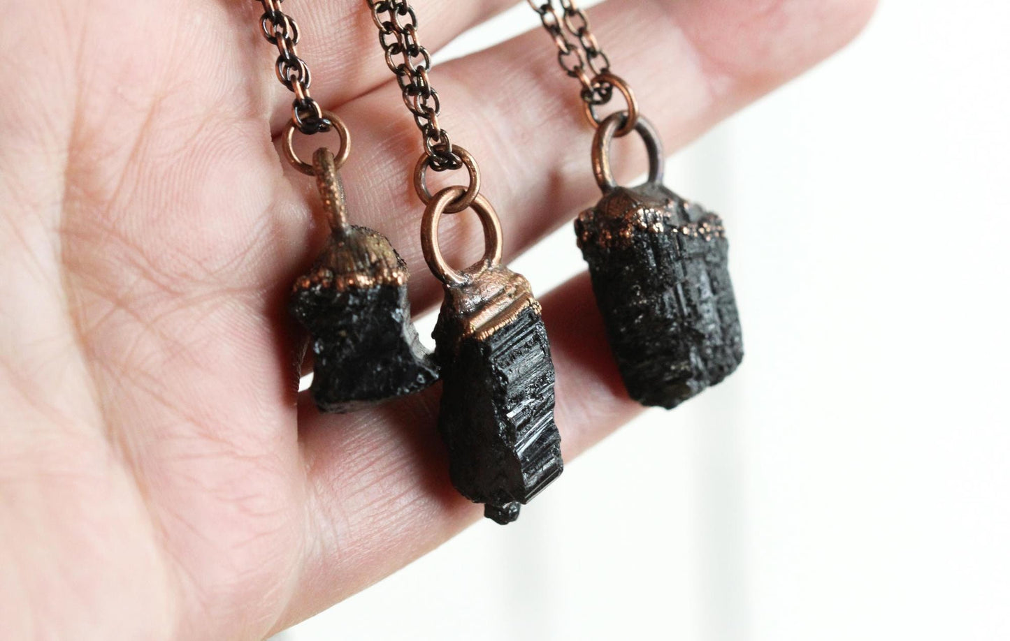 Black Tourmaline Necklace - Electroformed Copper Pendant - Crystal Layering Necklace