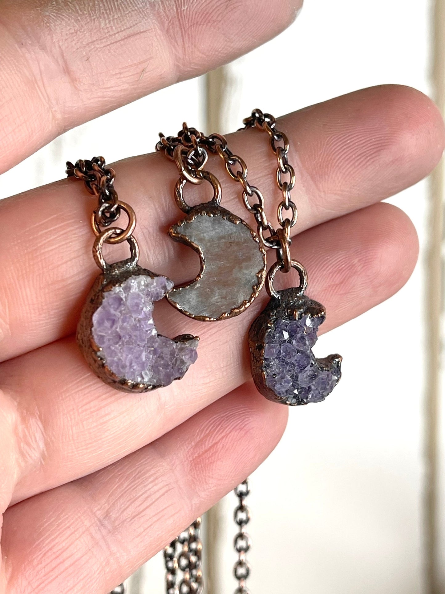 Amethyst Necklace - Raw Amethyst Pendant - Half Moon Necklace - Crescent Moon Jewelry - Electroformed Jewelry