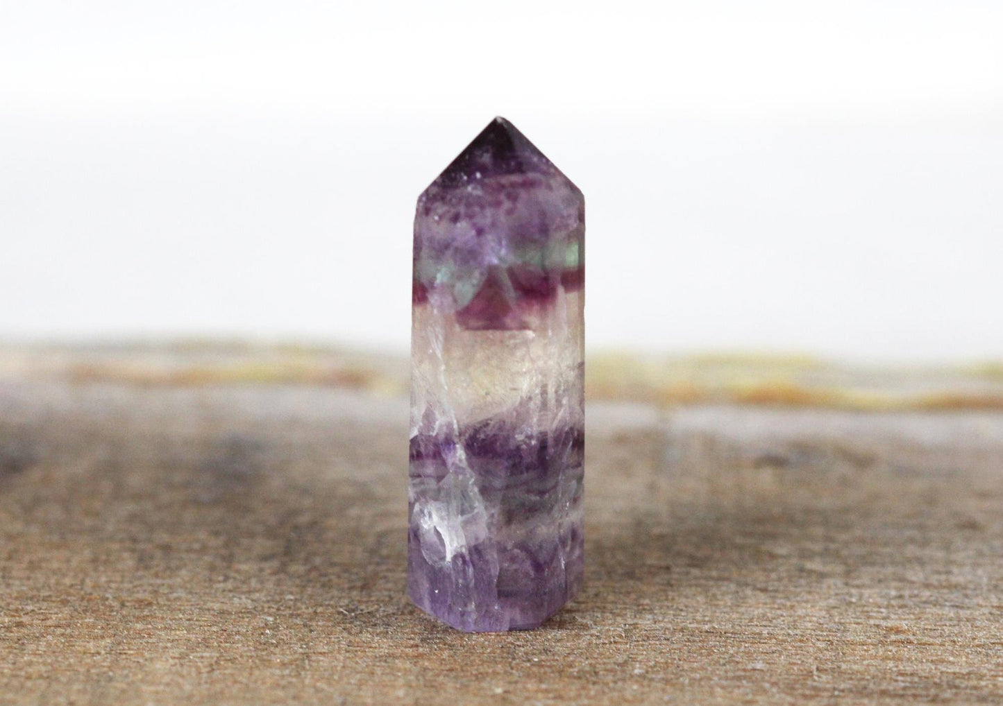 Rainbow Fluorite Necklace - Fluorite Point Pendant - Silver Layering Necklace