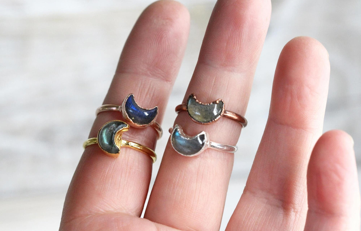 Crescent Moon Ring - Labradorite Half Moon - Made To Order