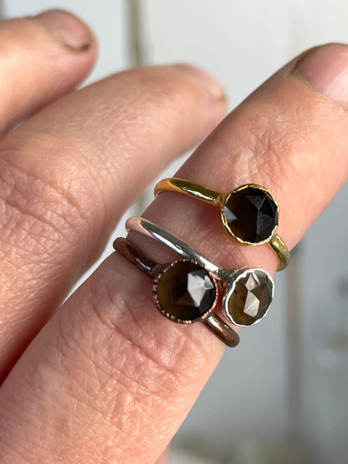 Smoky Quartz Ring - Crystal Stacker - Faceted Stone Solitaire