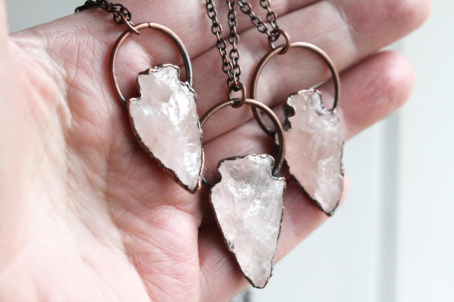 Rose Quartz Arrowhead Necklace - Stone Pendant - Rose Quartz Pendant