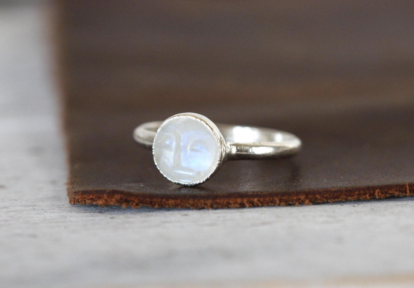 Moonstone Ring - Moon Face Ring - Man in the Moon - Carved Stone Ring