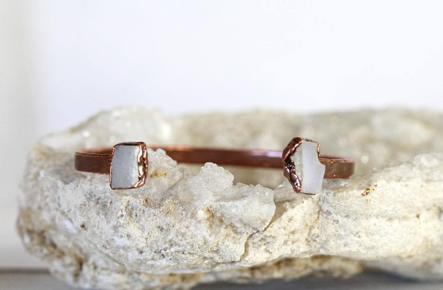 Raw Moonstone Bracelet - June Birthstone - Open Cuff - Raw Crystal Bracelet - Double Stone Bracelet