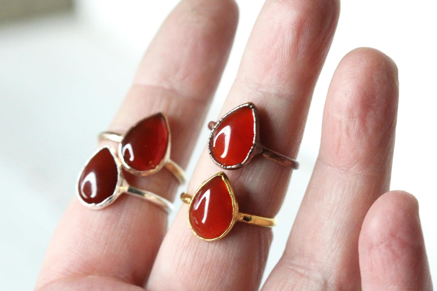 Carnelian Ring - Electroformed Copper Jewelry - Polished Orange Stone Ring