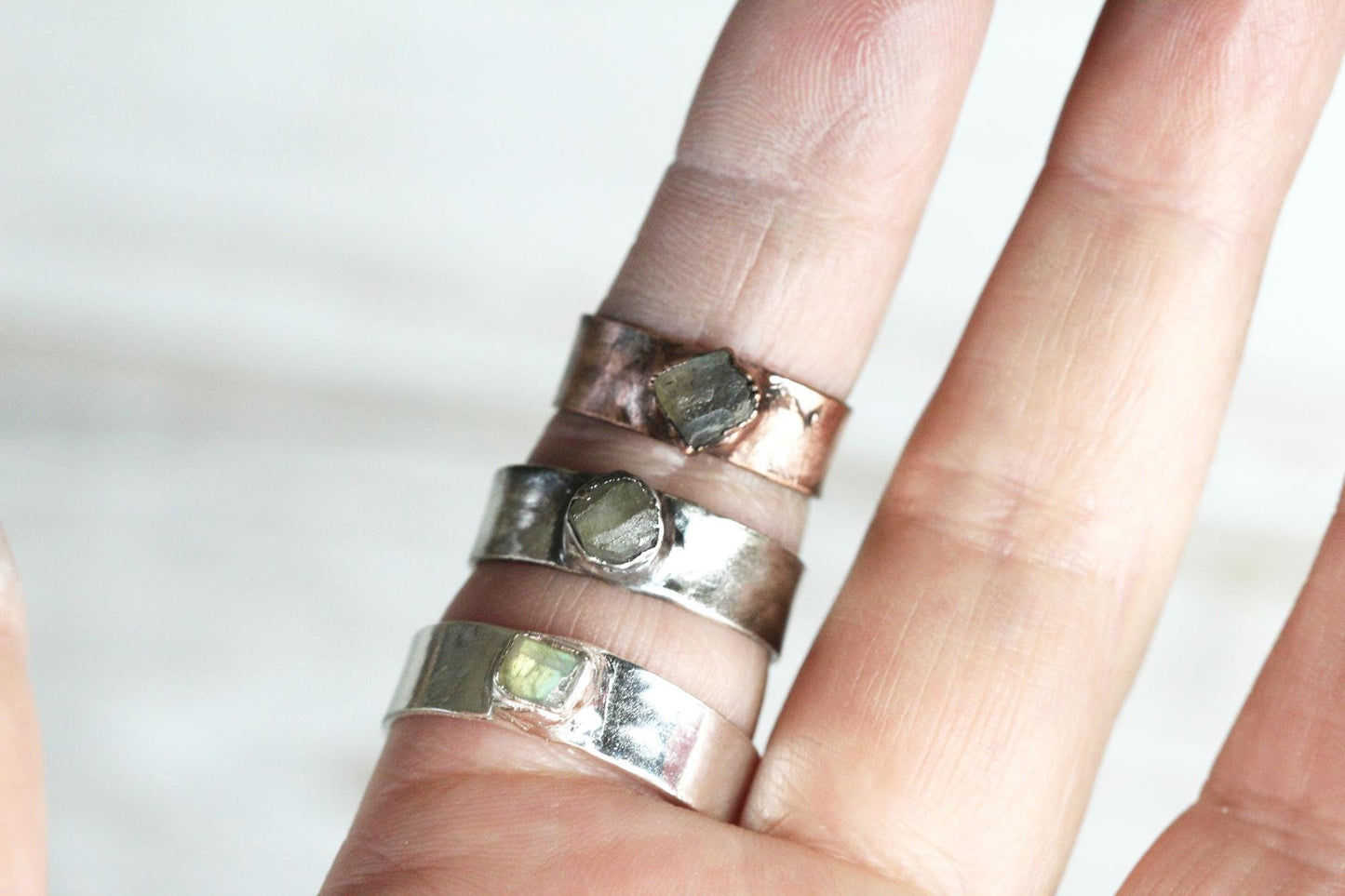Raw Labradorite Ring - Men's Stone Jewelry - Wide Band Ring - Unisex