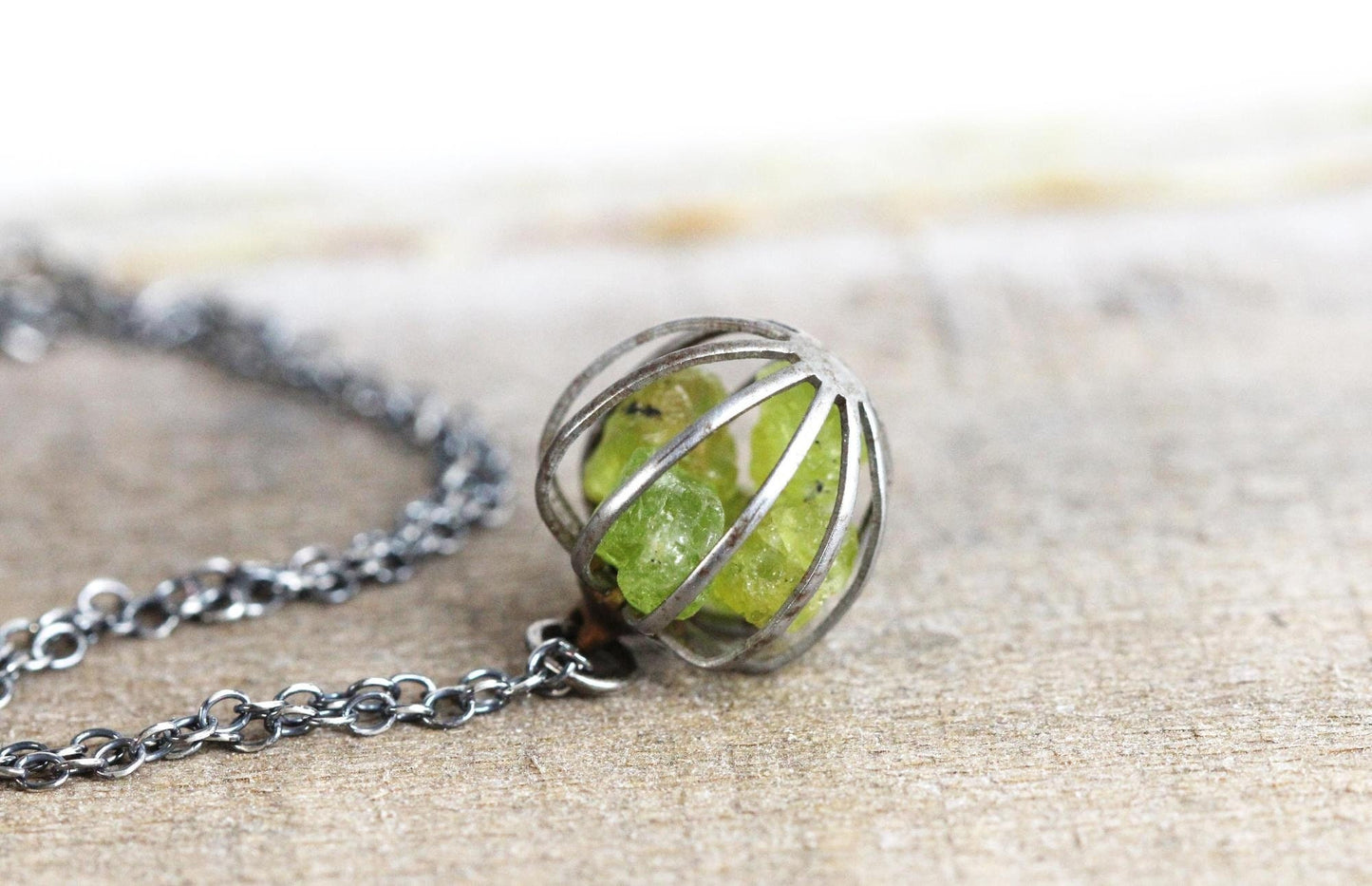 Birthstone Cage Necklace - Vintage Cage Pendant - Personalized Gift
