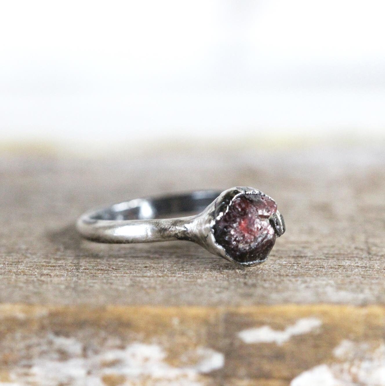 Raw Garnet Ring - January Birthstone - Dark Red Garnet