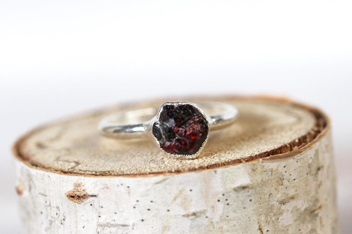 Raw Garnet Ring - January Birthstone - Dark Red Garnet