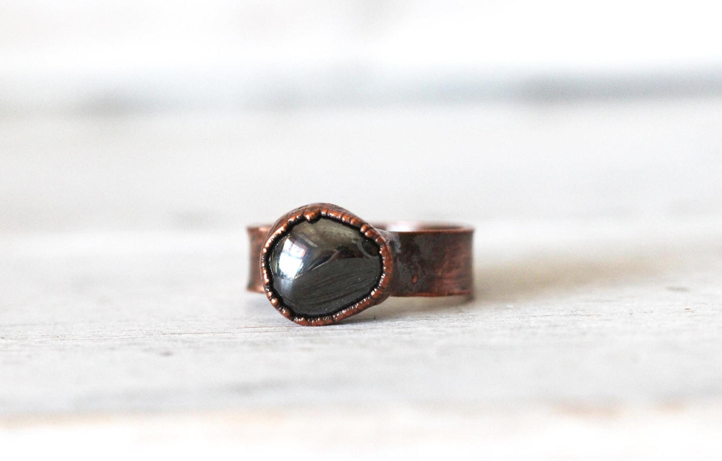 Tumbled Hematite Ring - Silver Grey Stone Ring - Men's Jewelry