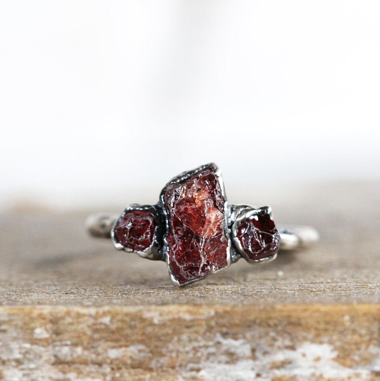 Garnet Ring - January Birthstone Gift - Multi Stone Ring - Electroformed Raw Crystal