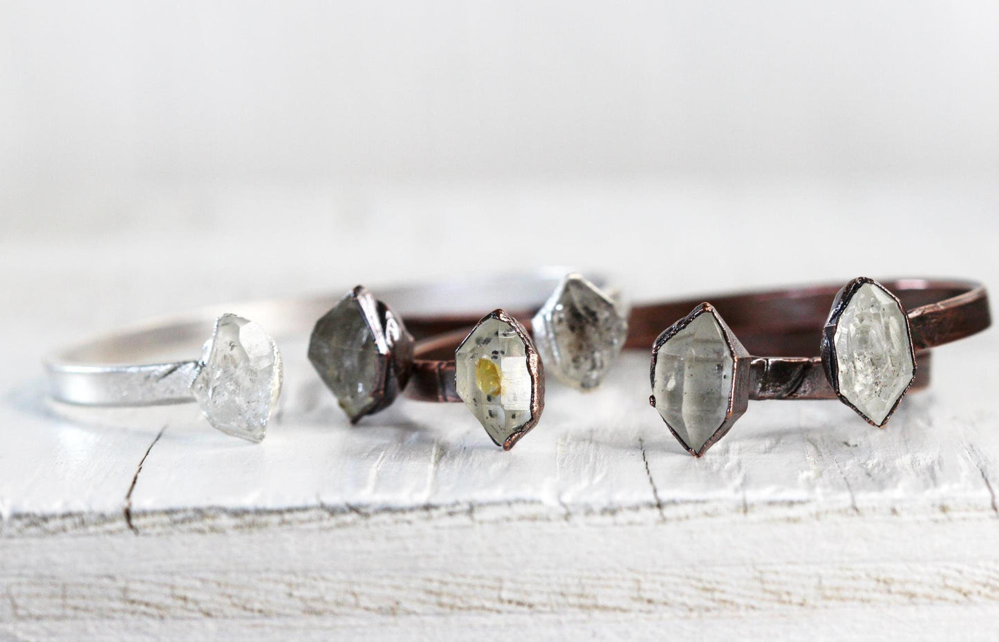 Raw Quartz Bracelet - April Birthstone - Open Silver Cuff - Crystal Bracelet - Double Stone Bracelet